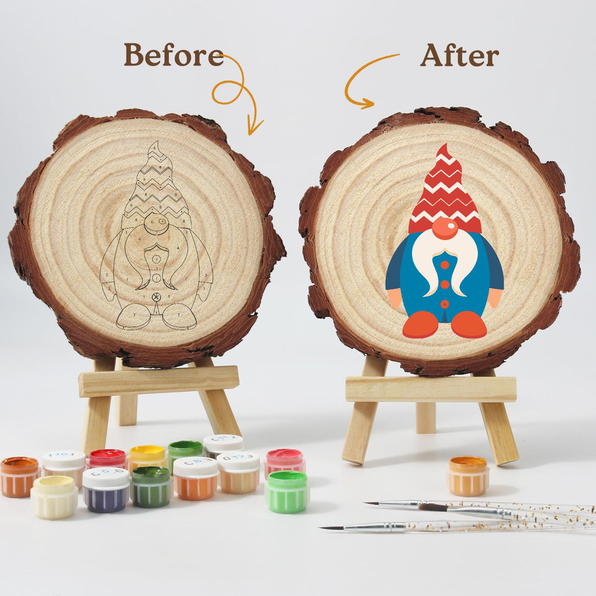 Gnome in a Blue Buttoned Coat paint by numbers wood slice – image 12