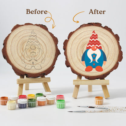 Gnome in a Blue Buttoned Coat paint by numbers wood slice – image 12