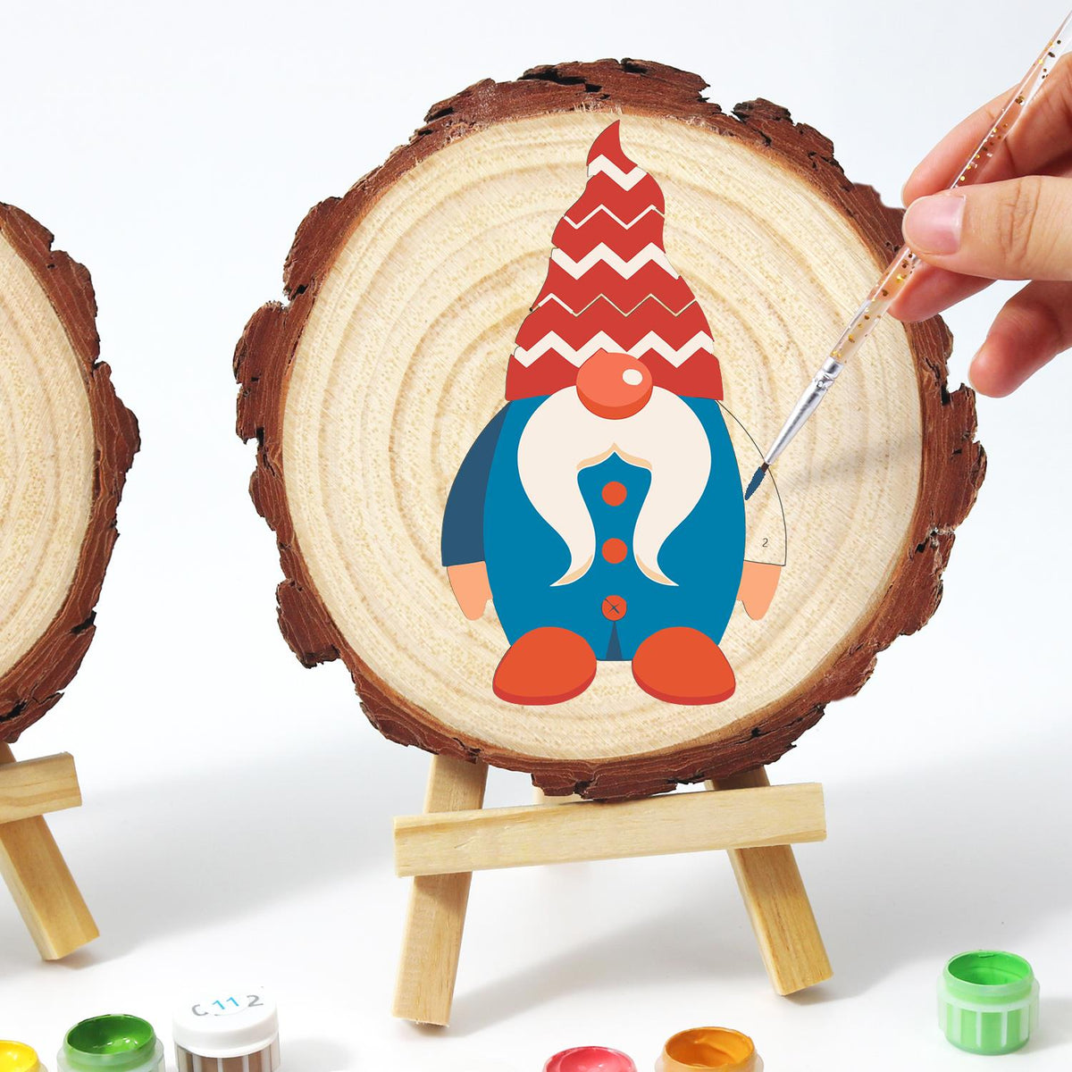 Gnome in a Blue Buttoned Coat paint by numbers wood slice – image 13