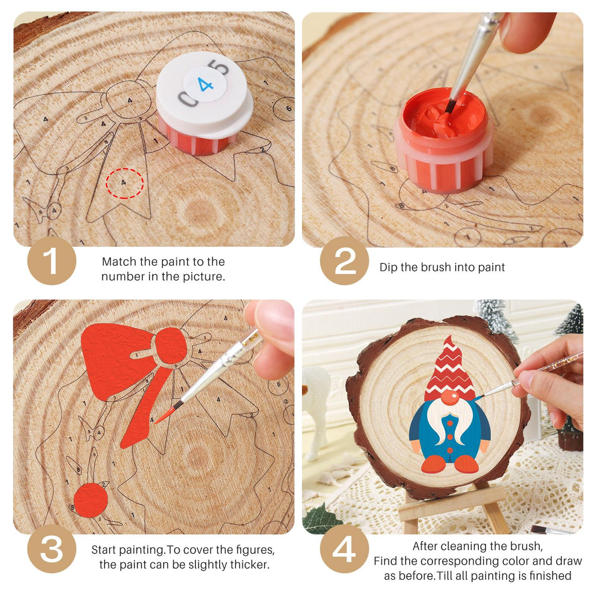 Gnome in a Blue Buttoned Coat paint by numbers wood slice – image 17