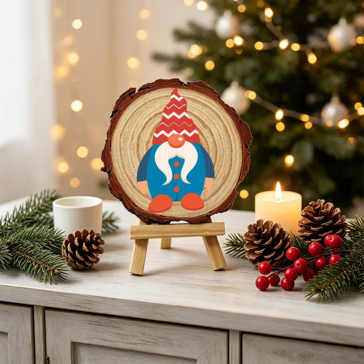Gnome in a Blue Buttoned Coat paint by numbers wood slice – image 19