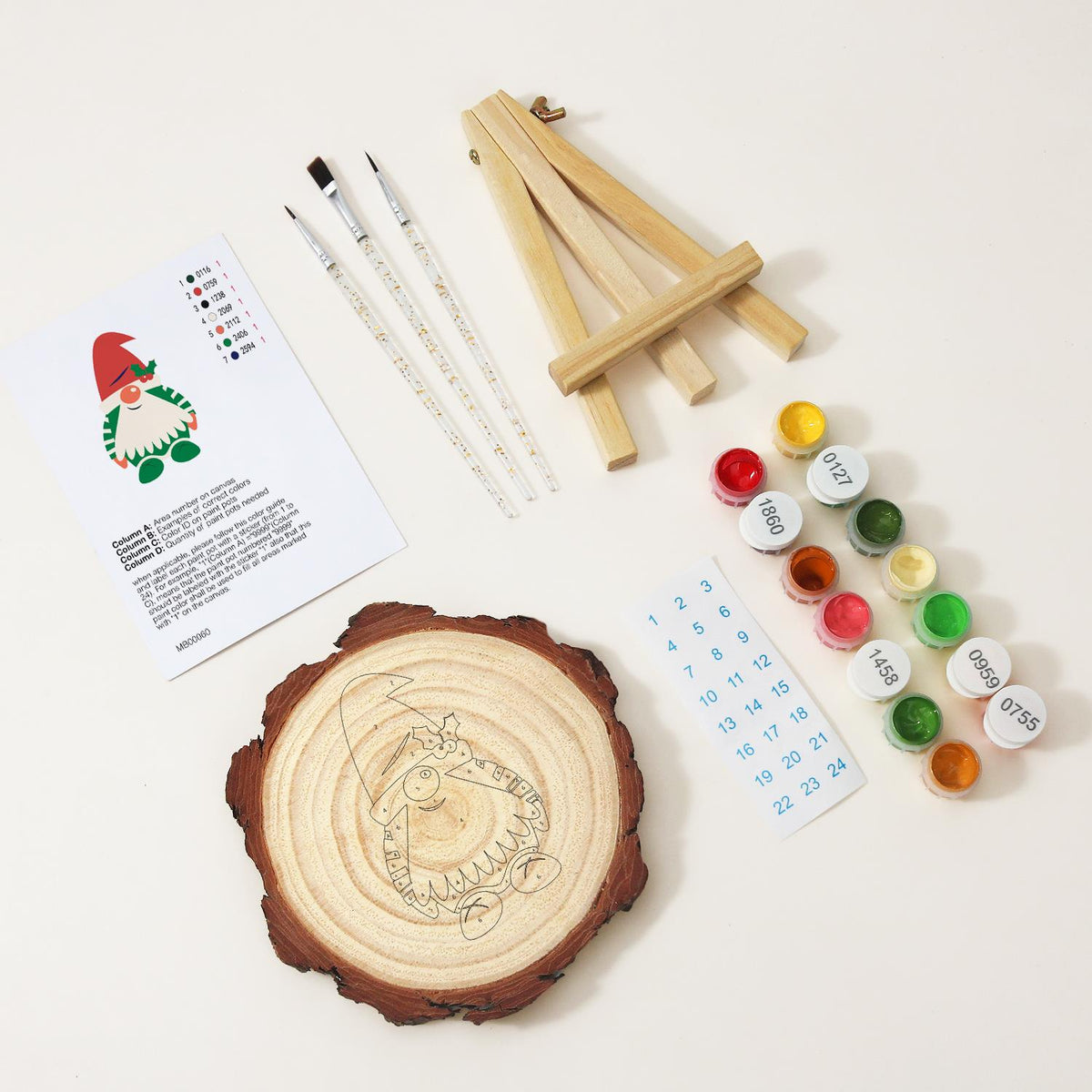 Holly-Hat Gnome in Green Stripes paint by numbers wood slice – image 8