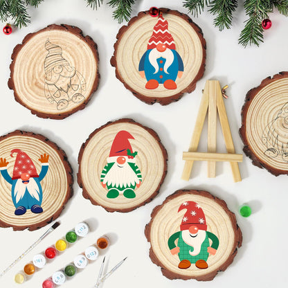 Holly-Hat Gnome in Green Stripes paint by numbers wood slice – image 11