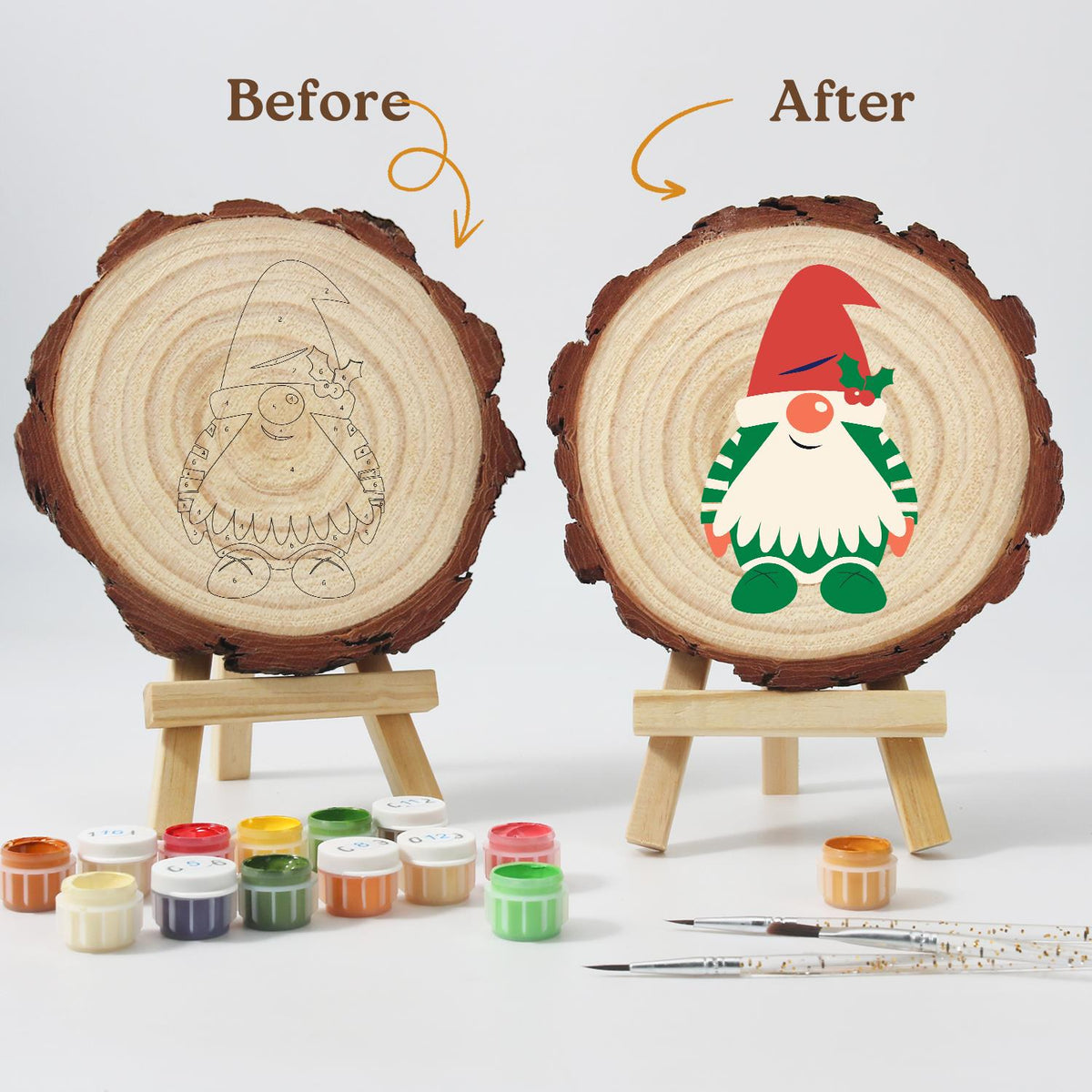 Holly-Hat Gnome in Green Stripes paint by numbers wood slice – image 12