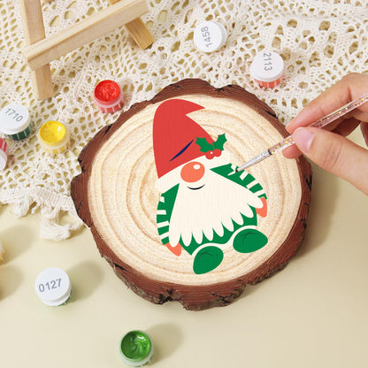 Holly-Hat Gnome in Green Stripes paint by numbers wood slice – image 15