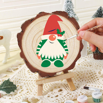 Holly-Hat Gnome in Green Stripes paint by numbers wood slice – image 16