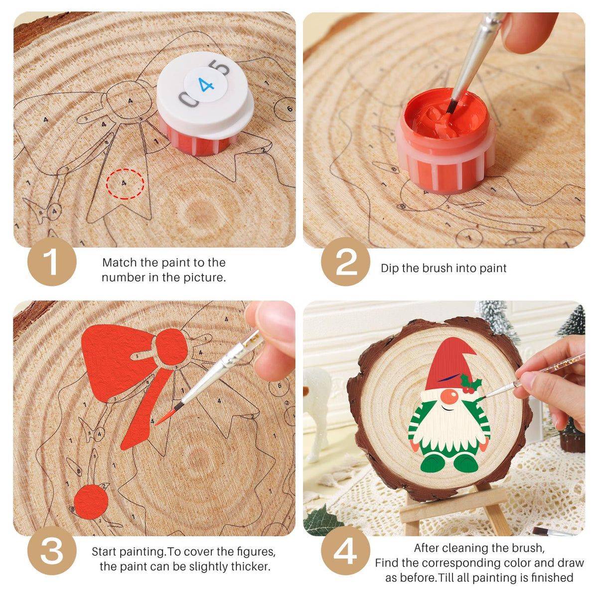 Holly-Hat Gnome in Green Stripes paint by numbers wood slice – image 17