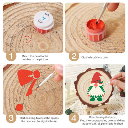 Holly-Hat Gnome in Green Stripes paint by numbers wood slice – image 17