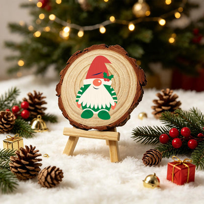 Holly-Hat Gnome in Green Stripes paint by numbers wood slice – image 21