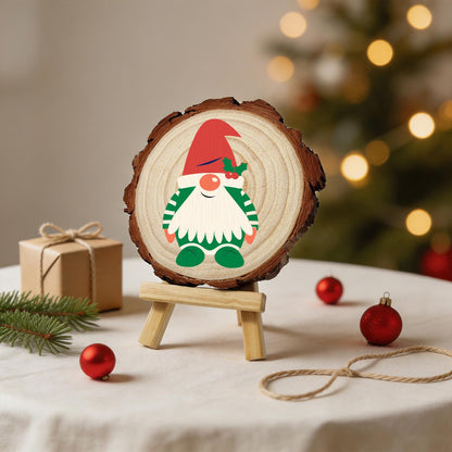 Holly-Hat Gnome in Green Stripes paint by numbers wood slice – image 24