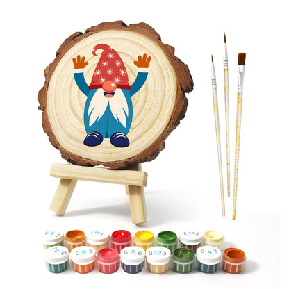 Hands-Up Gnome in a Starry Hat paint by numbers wood slice – image 2