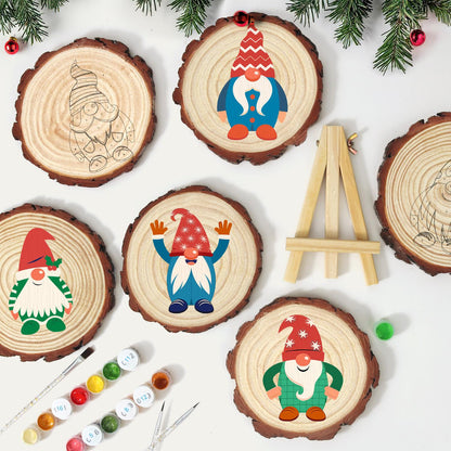 Hands-Up Gnome in a Starry Hat paint by numbers wood slice – image 11