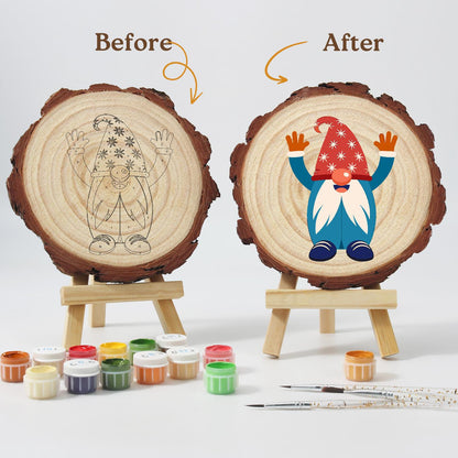 Hands-Up Gnome in a Starry Hat paint by numbers wood slice – image 12