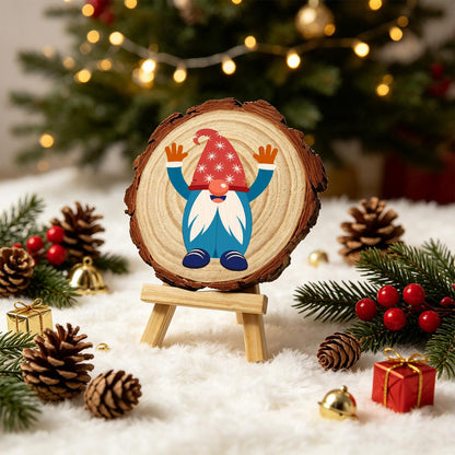 Hands-Up Gnome in a Starry Hat paint by numbers wood slice – image 21