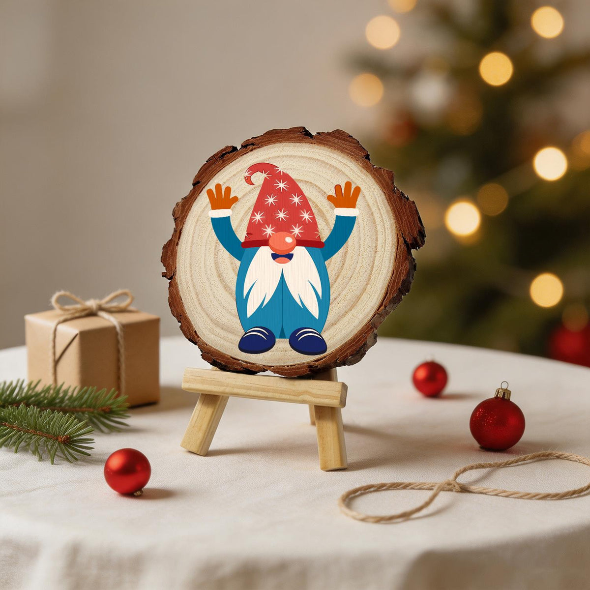Hands-Up Gnome in a Starry Hat paint by numbers wood slice – image 24