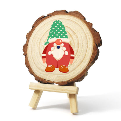 Gnome in a Green Polka-Dot Hat paint by numbers wood slice – image 3