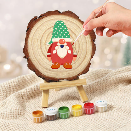 Gnome in a Green Polka-Dot Hat paint by numbers wood slice – image 5