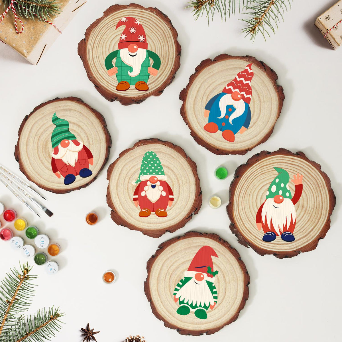 Gnome in a Green Polka-Dot Hat paint by numbers wood slice – image 10