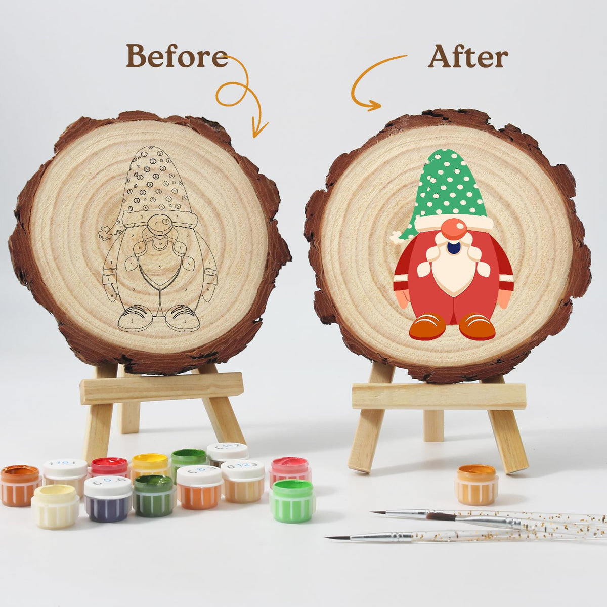 Gnome in a Green Polka-Dot Hat paint by numbers wood slice – image 12