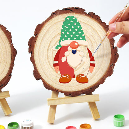 Gnome in a Green Polka-Dot Hat paint by numbers wood slice – image 13