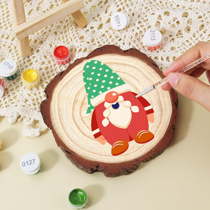 Gnome in a Green Polka-Dot Hat paint by numbers wood slice – image 15