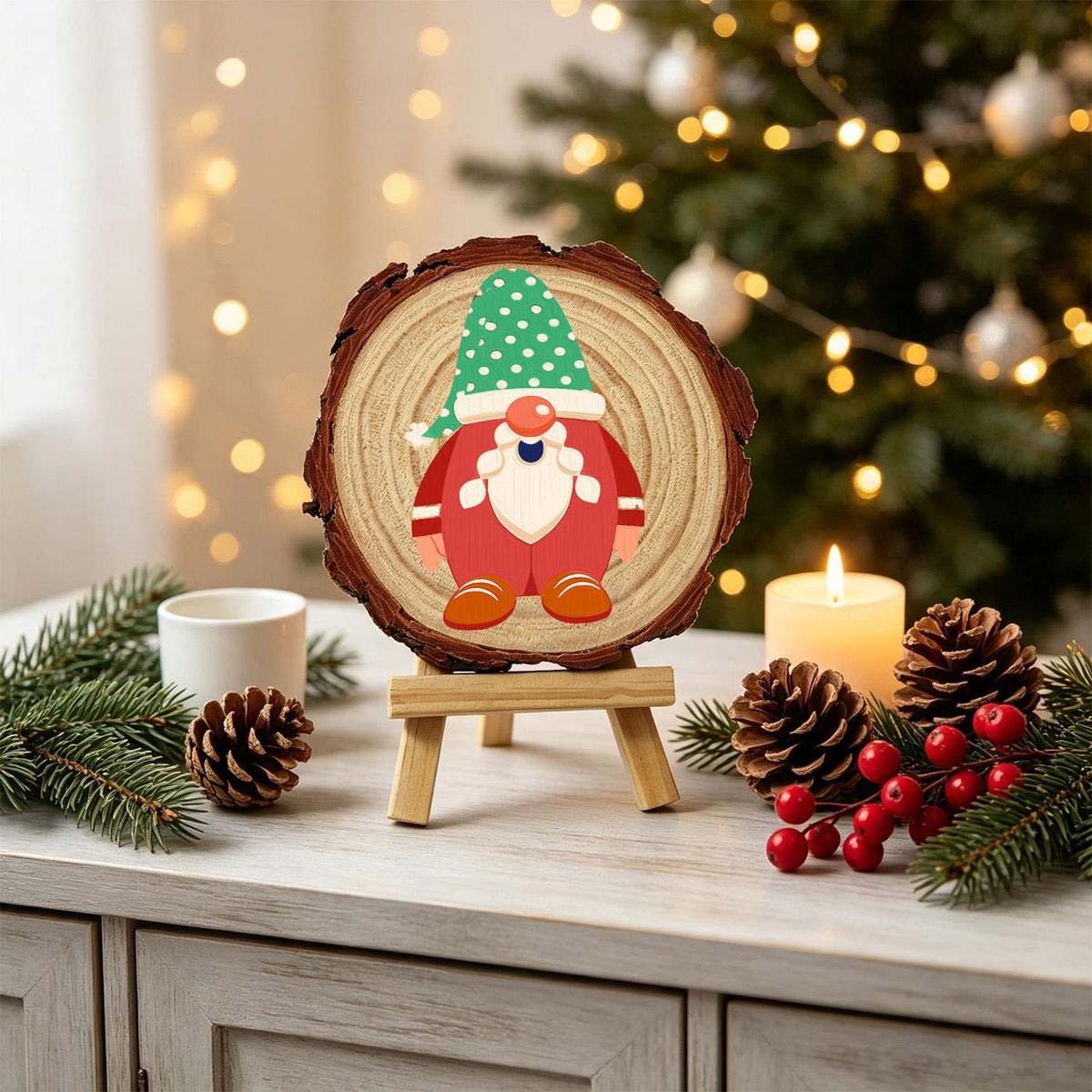 Gnome in a Green Polka-Dot Hat paint by numbers wood slice – image 19