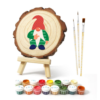 Gnome in a Green Striped Sweater paint by numbers wood slice – image 2