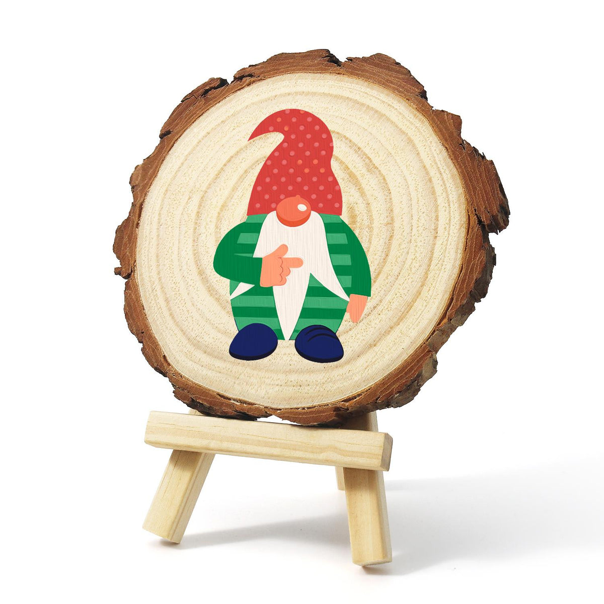 Gnome in a Green Striped Sweater paint by numbers wood slice – image 3