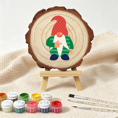 Gnome in a Green Striped Sweater paint by numbers wood slice – image 4