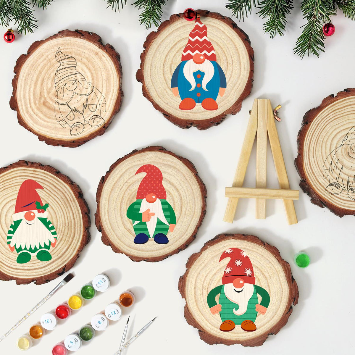 Gnome in a Green Striped Sweater paint by numbers wood slice – image 11