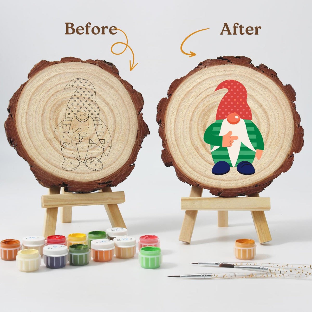 Gnome in a Green Striped Sweater paint by numbers wood slice – image 12