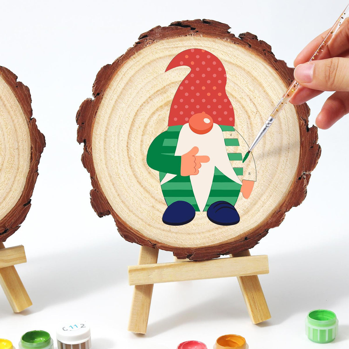 Gnome in a Green Striped Sweater paint by numbers wood slice – image 13