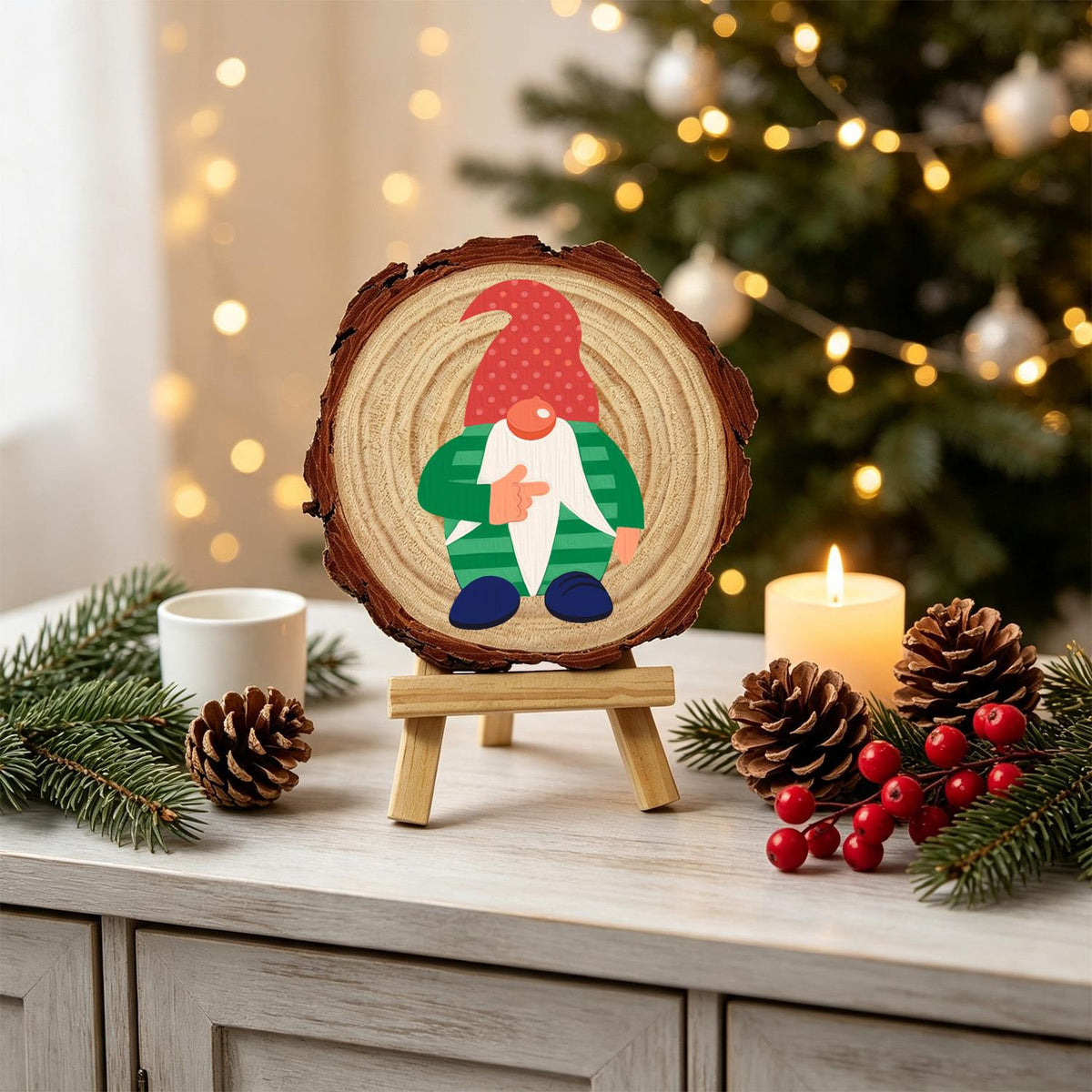 Gnome in a Green Striped Sweater paint by numbers wood slice – image 19