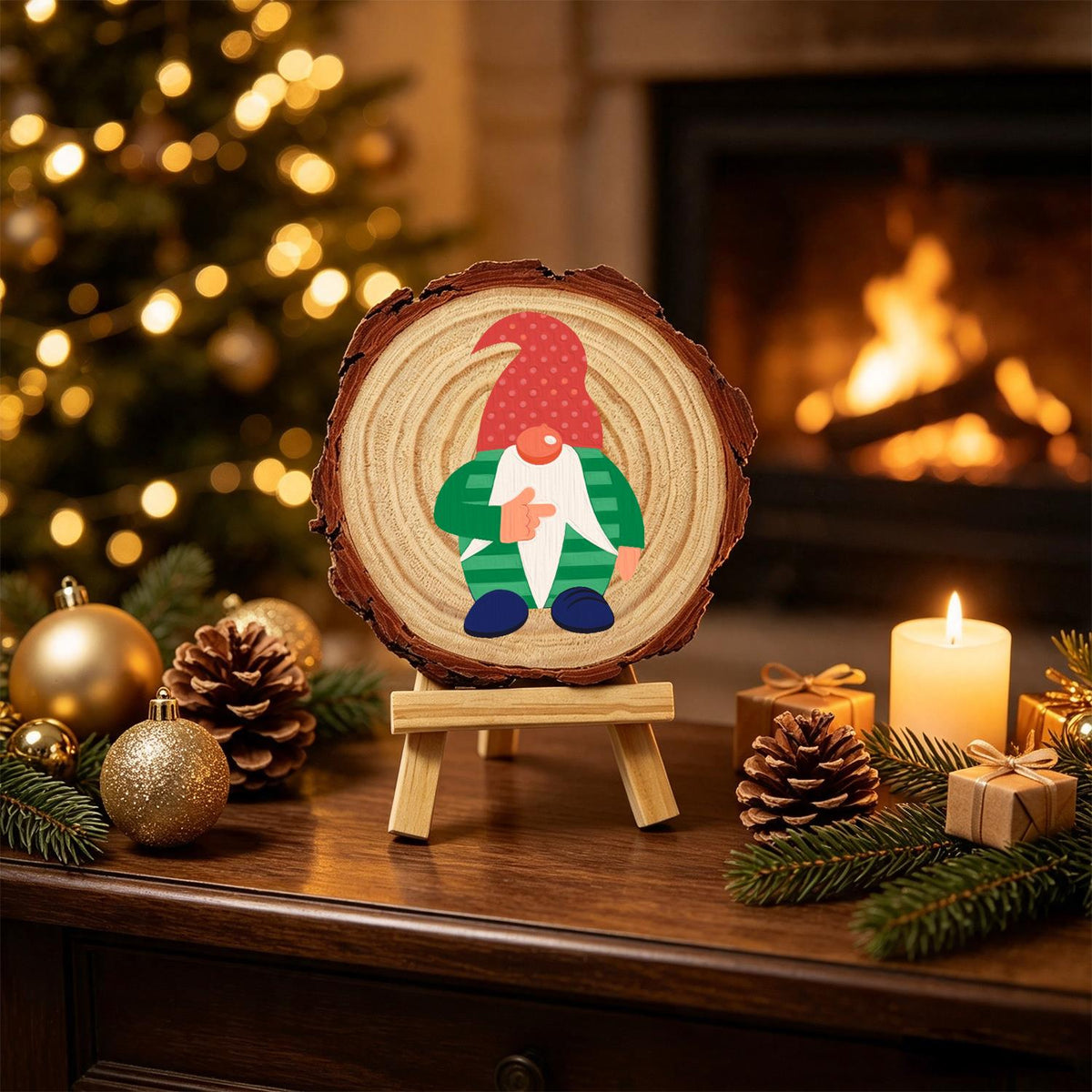 Gnome in a Green Striped Sweater paint by numbers wood slice – image 20