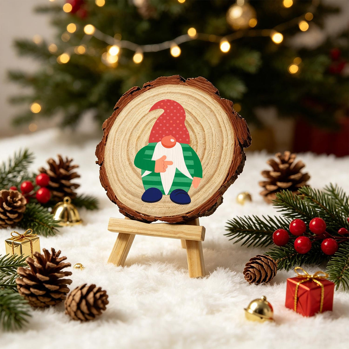 Gnome in a Green Striped Sweater paint by numbers wood slice – image 21