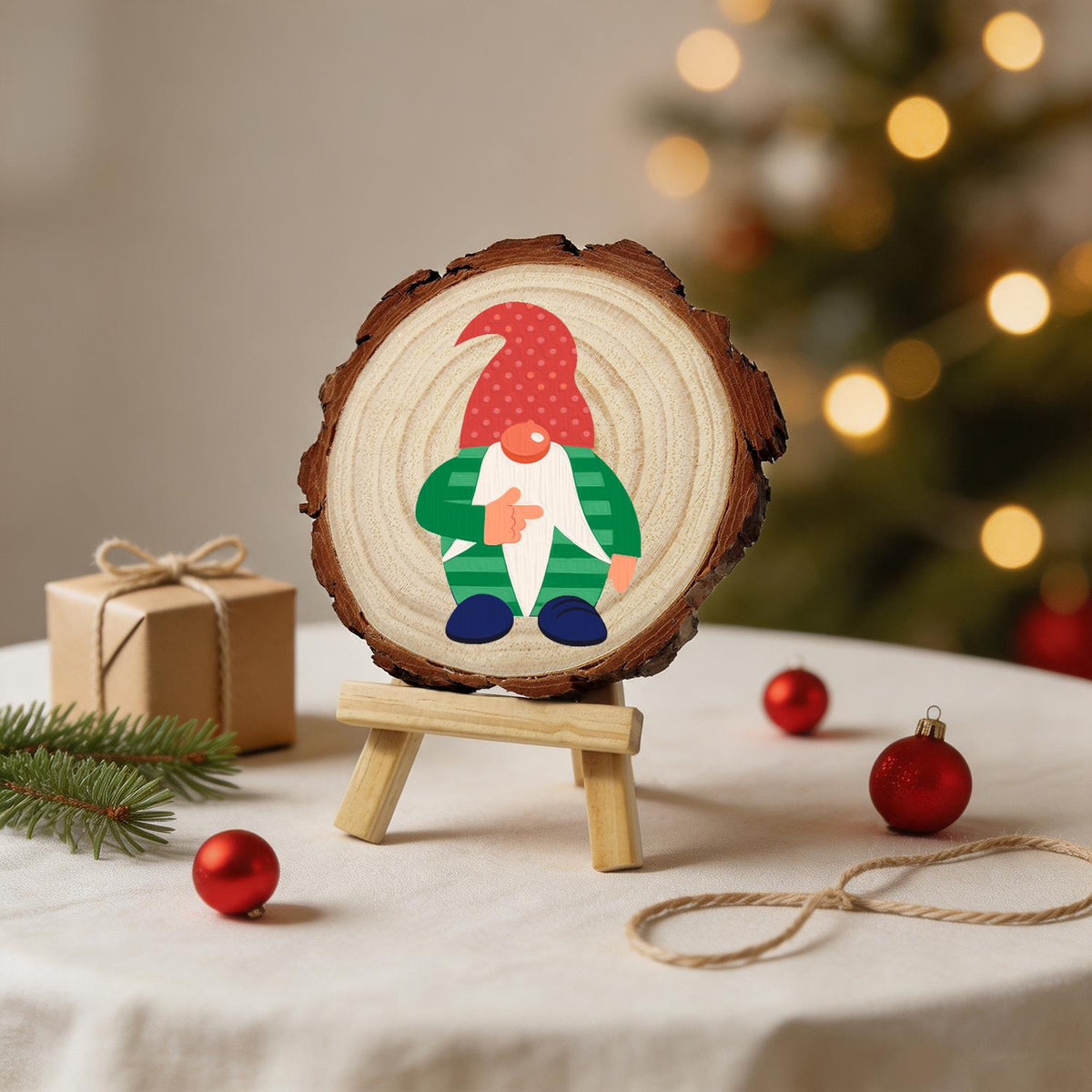 Gnome in a Green Striped Sweater paint by numbers wood slice – image 24