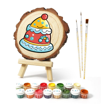 Smiling Party-Hat Cake paint by numbers wood slice – image 2