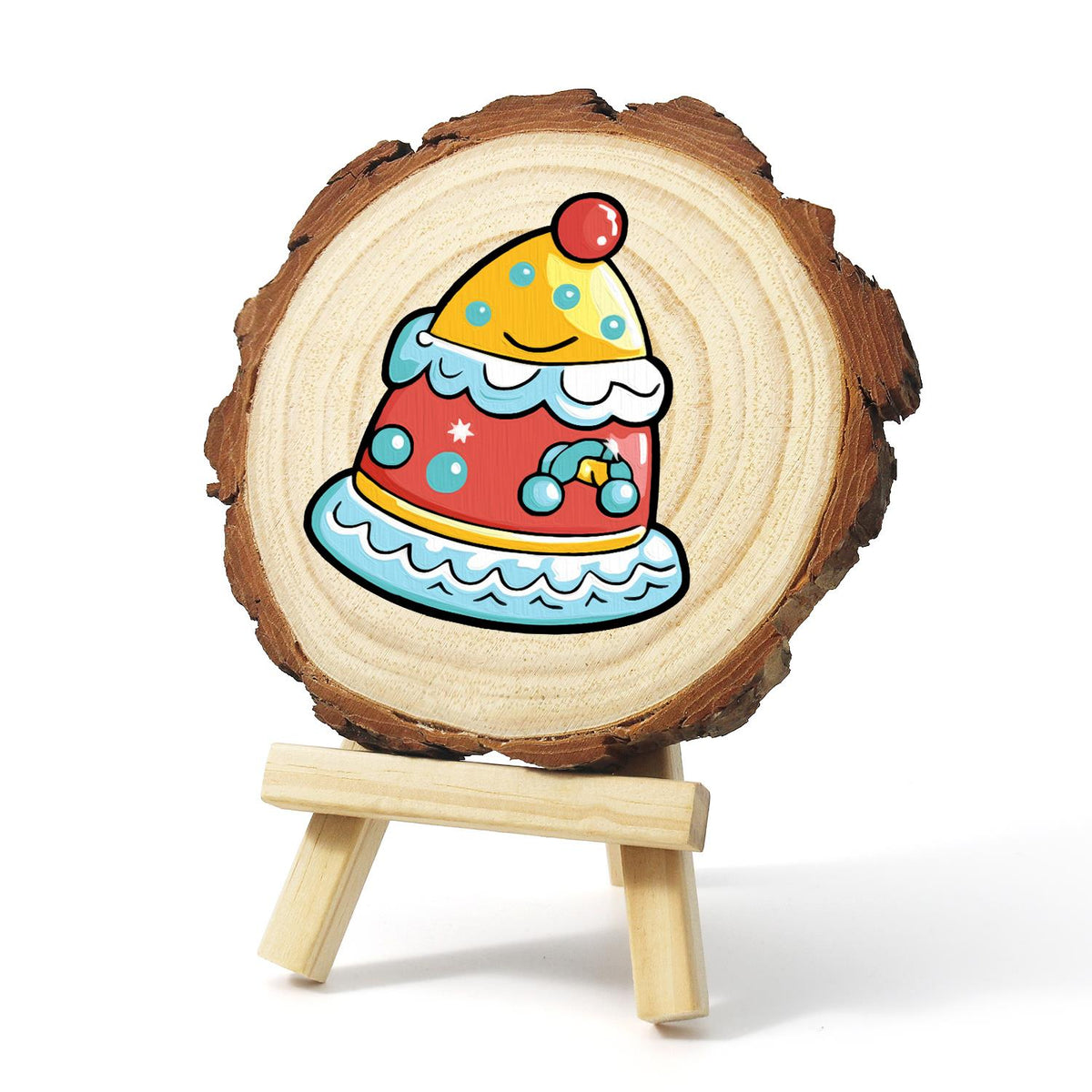 Smiling Party-Hat Cake paint by numbers wood slice – image 3