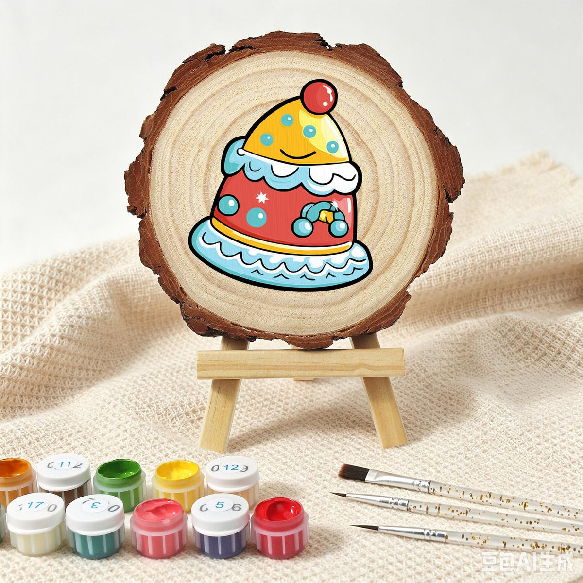 Smiling Party-Hat Cake paint by numbers wood slice – image 4