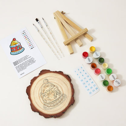 Smiling Party-Hat Cake paint by numbers wood slice – image 8