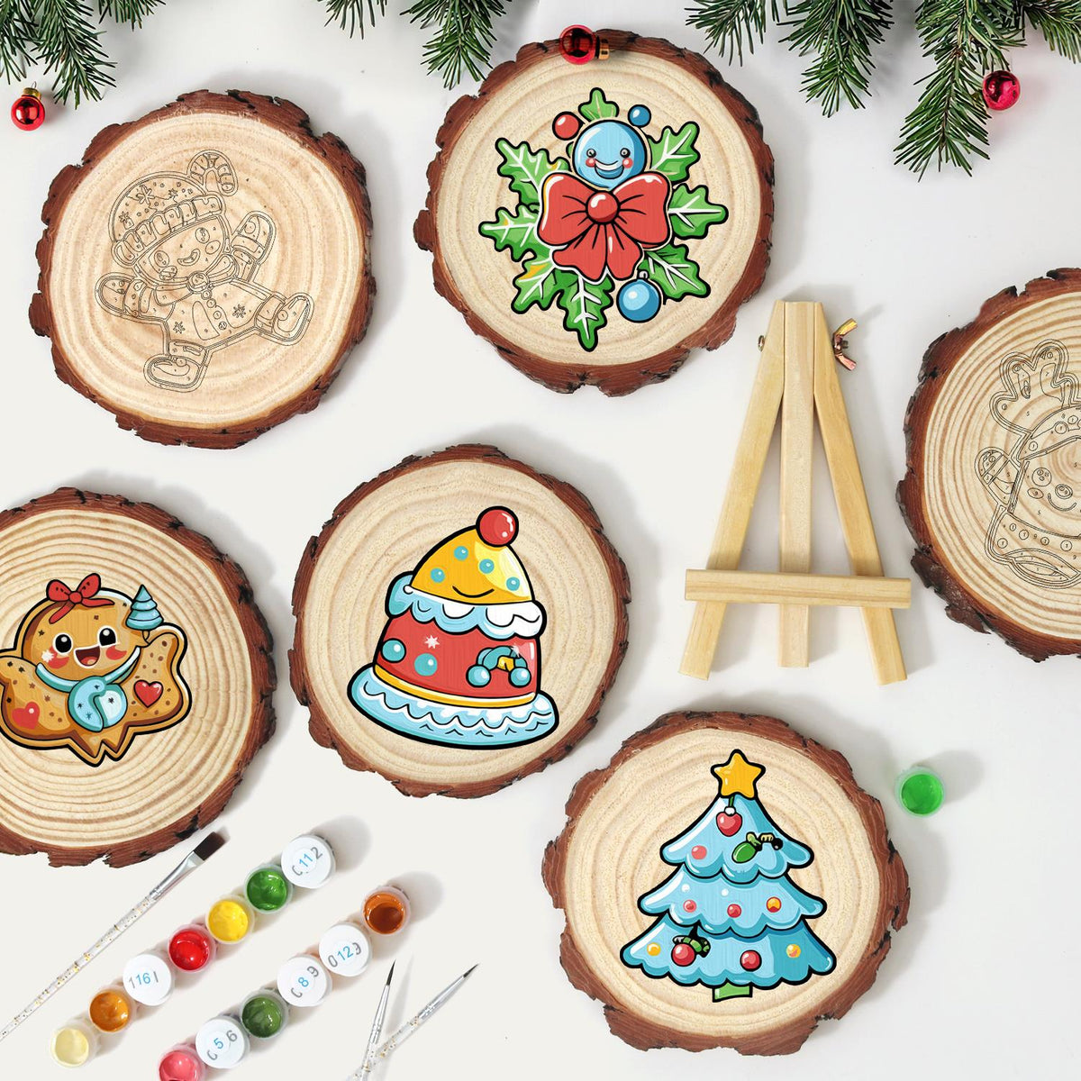 Smiling Party-Hat Cake paint by numbers wood slice – image 11