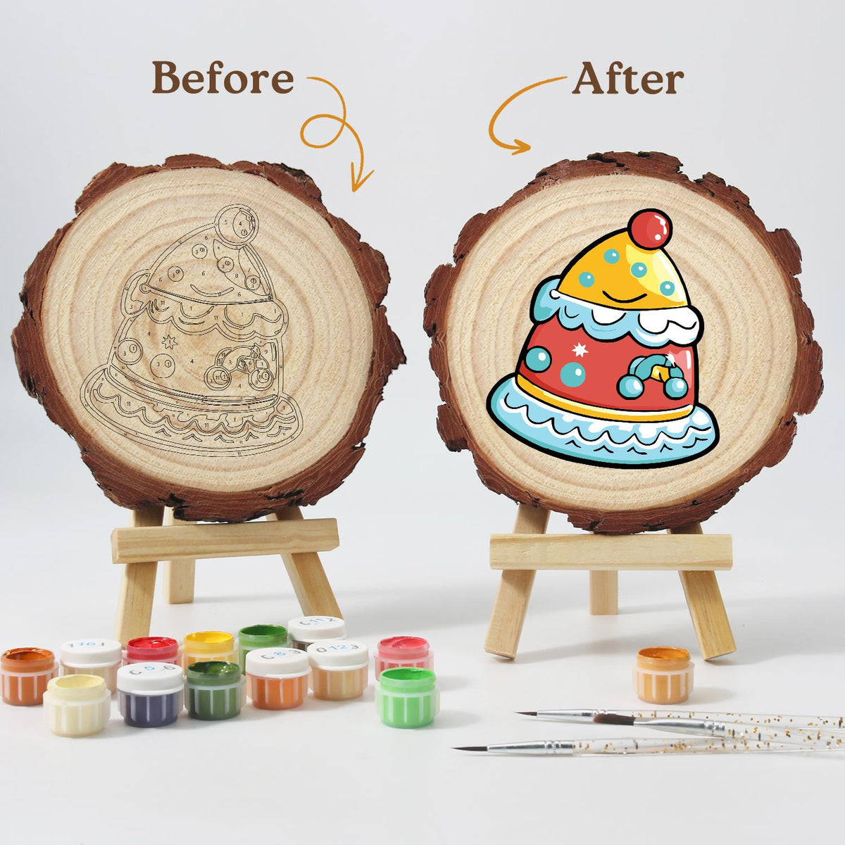 Smiling Party-Hat Cake paint by numbers wood slice – image 12