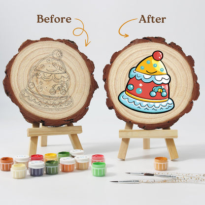 Smiling Party-Hat Cake paint by numbers wood slice – image 12