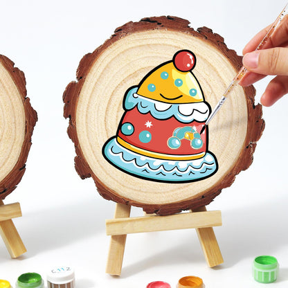 Smiling Party-Hat Cake paint by numbers wood slice – image 13