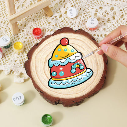 Smiling Party-Hat Cake paint by numbers wood slice – image 15