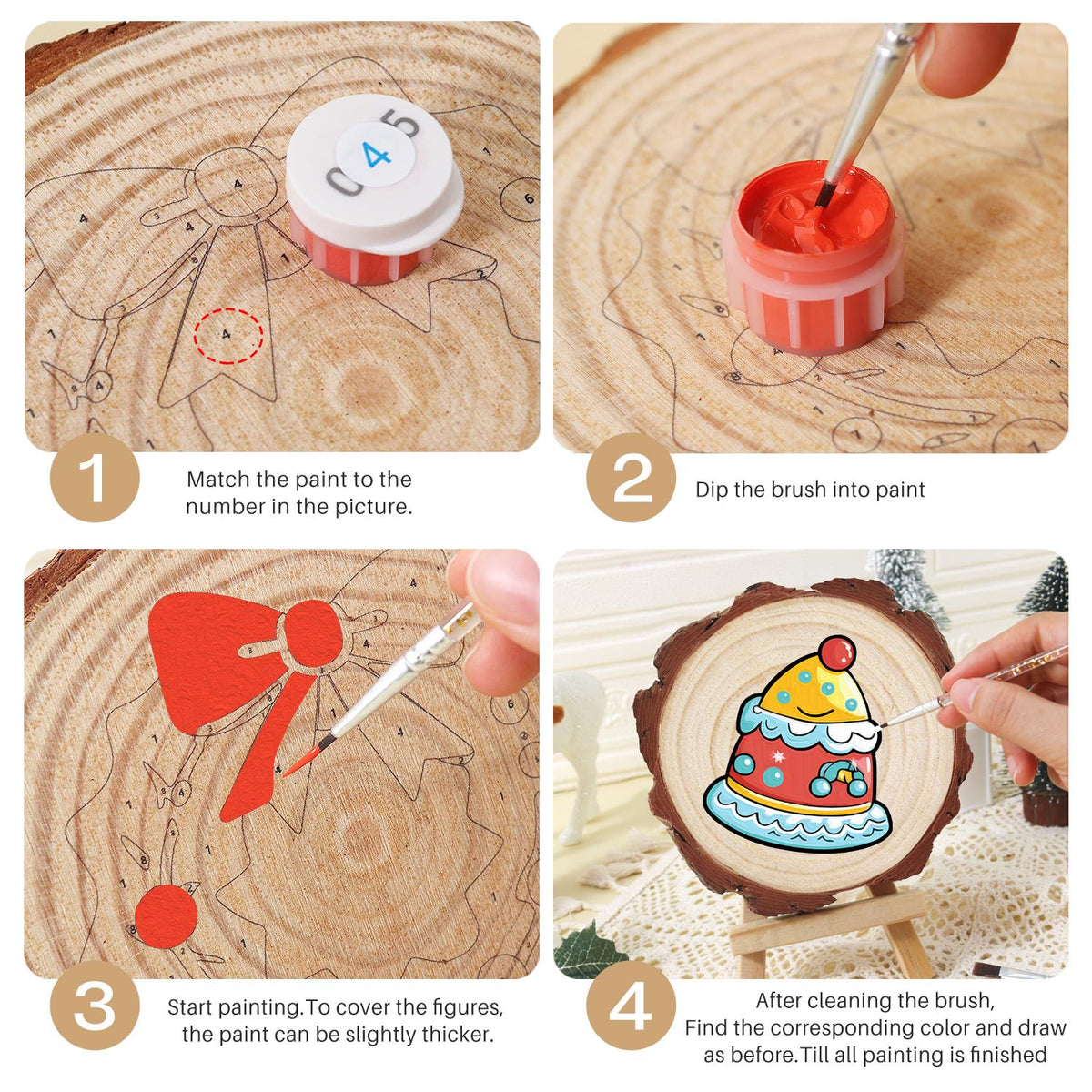 Smiling Party-Hat Cake paint by numbers wood slice – image 17
