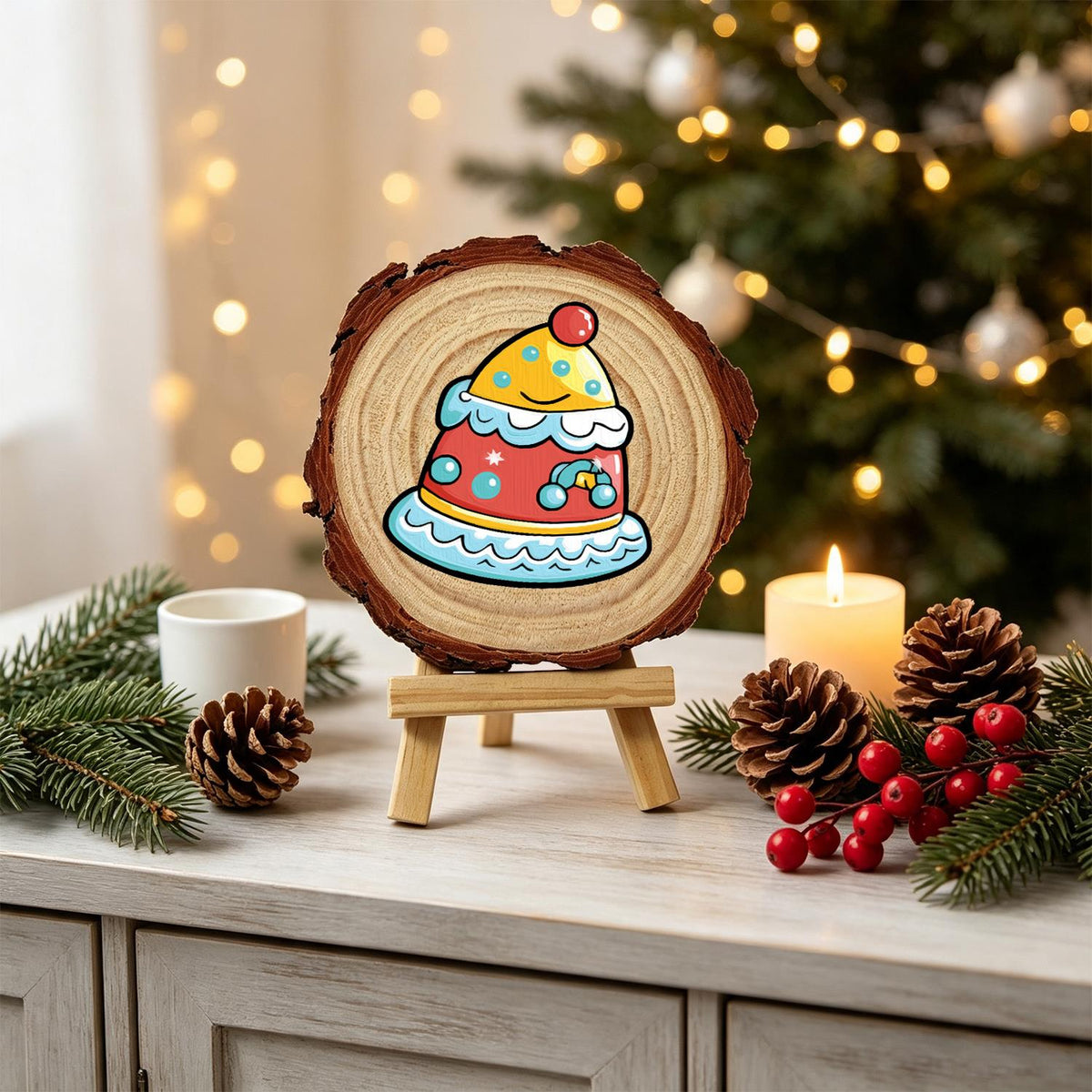 Smiling Party-Hat Cake paint by numbers wood slice – image 19