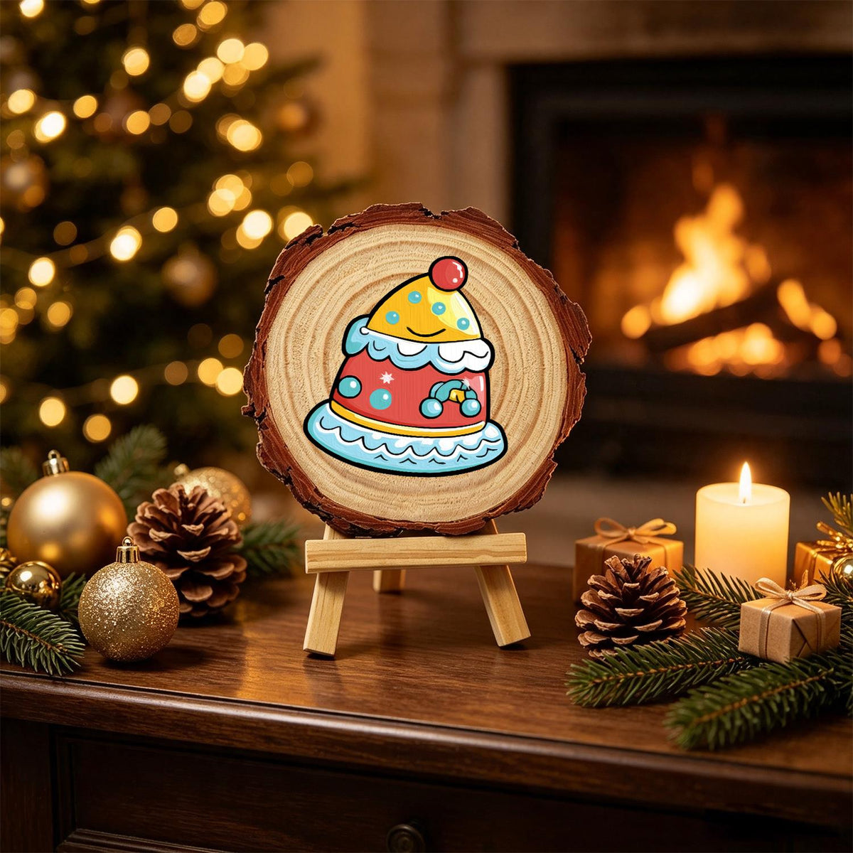 Smiling Party-Hat Cake paint by numbers wood slice – image 20