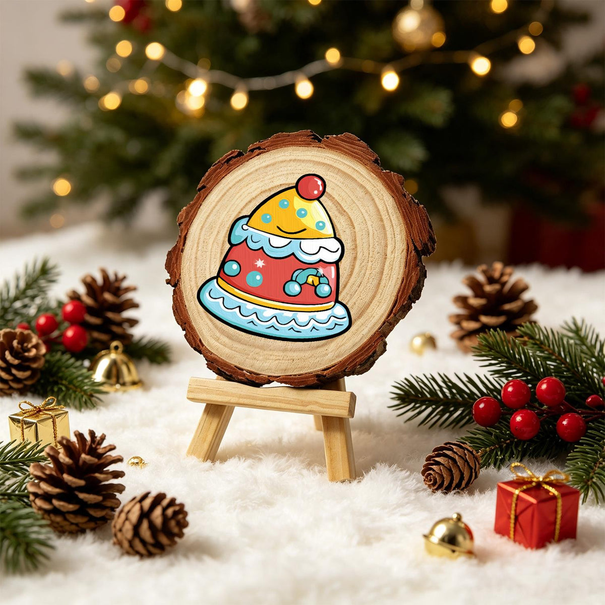 Smiling Party-Hat Cake paint by numbers wood slice – image 21