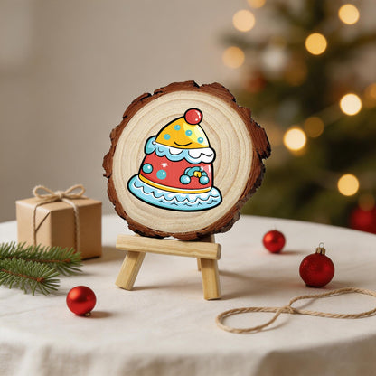 Smiling Party-Hat Cake paint by numbers wood slice – image 24